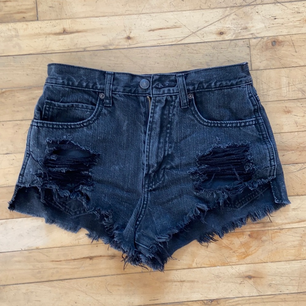 Abercrombie and Fitch Black Distressed Denim Shorts